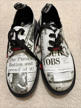 Dr. Martens White & Black Newspaper Print 3-Eye Shoes